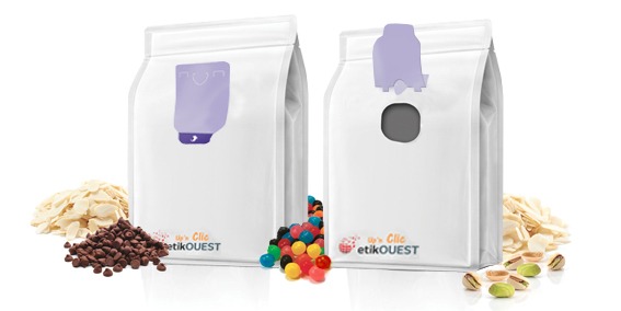 QUATTROSEAL-Up’n Bag Clic Etik OUEST packaging - emballage souple ouverture facile QUATTROSEAL-Up'n Bag Clic / labels open and reclosed