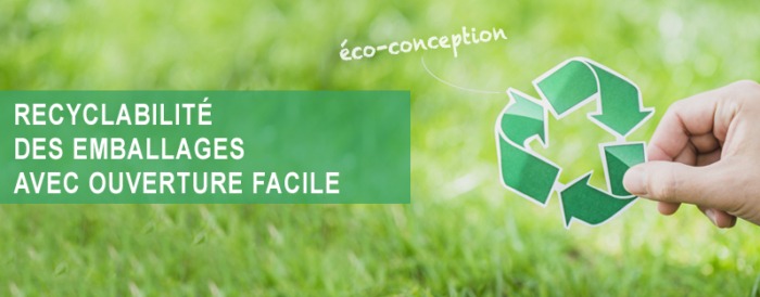 recyclabilité des emballages avec ouverture facile, emballage mono-matériaux, emballage recyclable, Etik Ouest Packaging