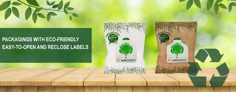 Packagings with eco-friendly easy-to-open and reclose labels