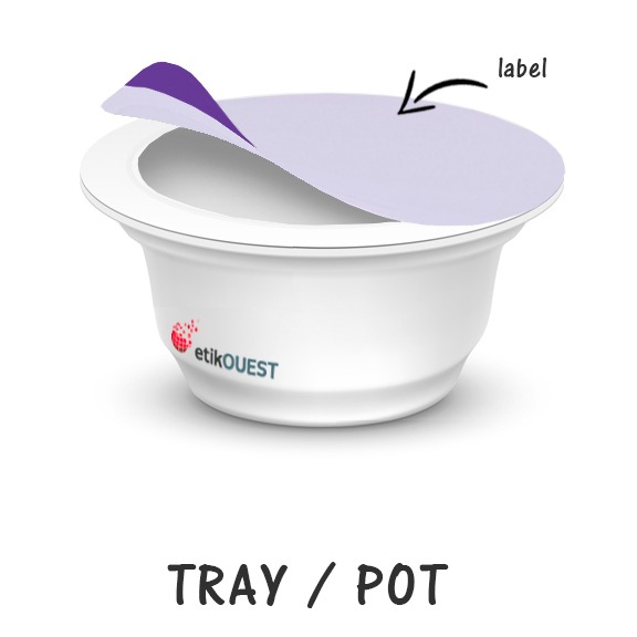 opening and closing label TRAY-POT, etik ouest packaging